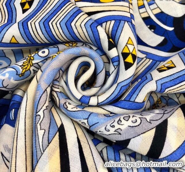 Grade Quality Hermes Cashmere & Silk Square Shawl Scarf 140x140cm H42623 Blue 2023