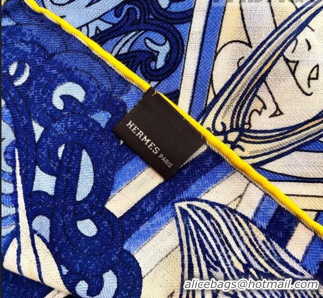 Grade Quality Hermes Cashmere & Silk Square Shawl Scarf 140x140cm H42623 Blue 2023