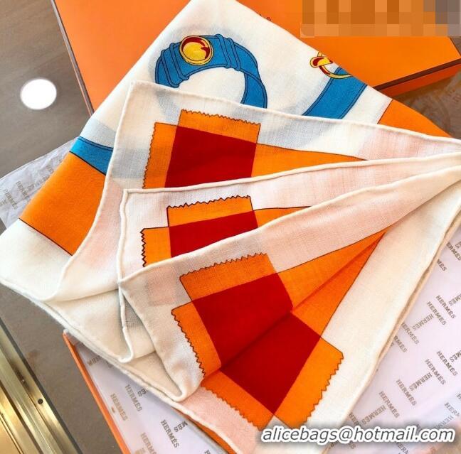 Super Quality Hermes Cashmere & Silk Square Shawl Scarf 140x140cm H42626 Beige/Orange 2023