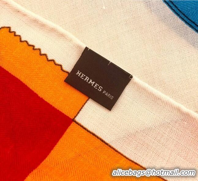 Super Quality Hermes Cashmere & Silk Square Shawl Scarf 140x140cm H42626 Beige/Orange 2023