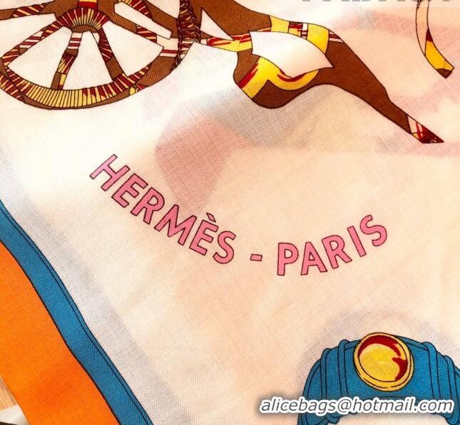 Super Quality Hermes Cashmere & Silk Square Shawl Scarf 140x140cm H42626 Beige/Orange 2023