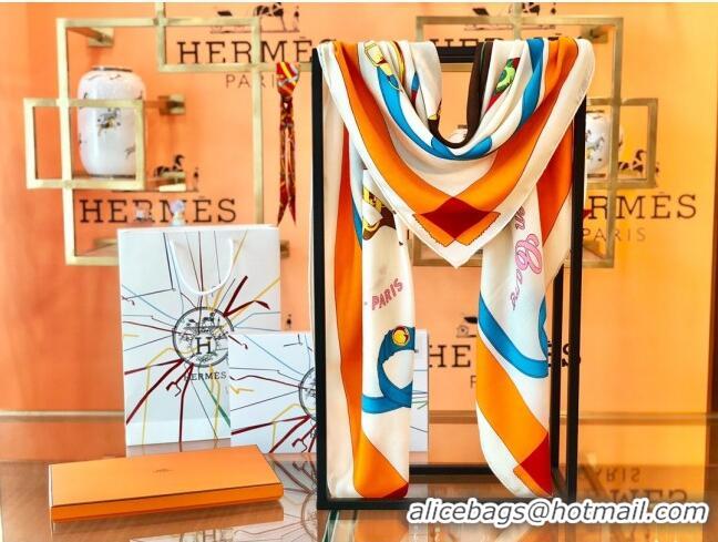 Super Quality Hermes Cashmere & Silk Square Shawl Scarf 140x140cm H42626 Beige/Orange 2023