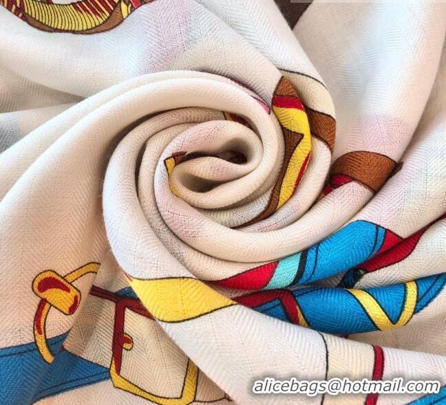 Super Quality Hermes Cashmere & Silk Square Shawl Scarf 140x140cm H42626 Beige/Orange 2023