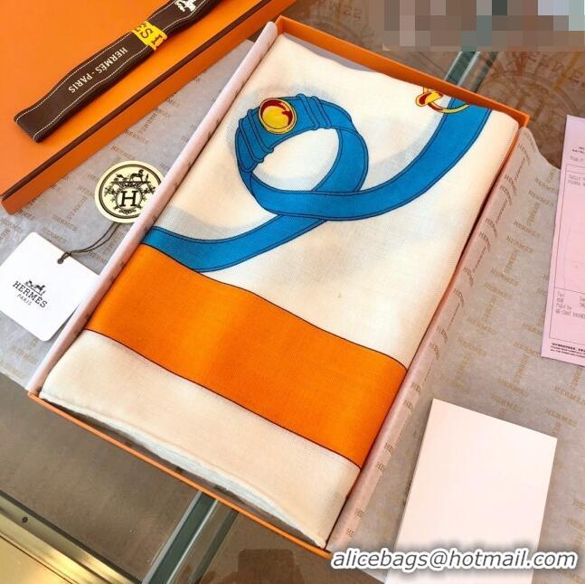 Super Quality Hermes Cashmere & Silk Square Shawl Scarf 140x140cm H42626 Beige/Orange 2023