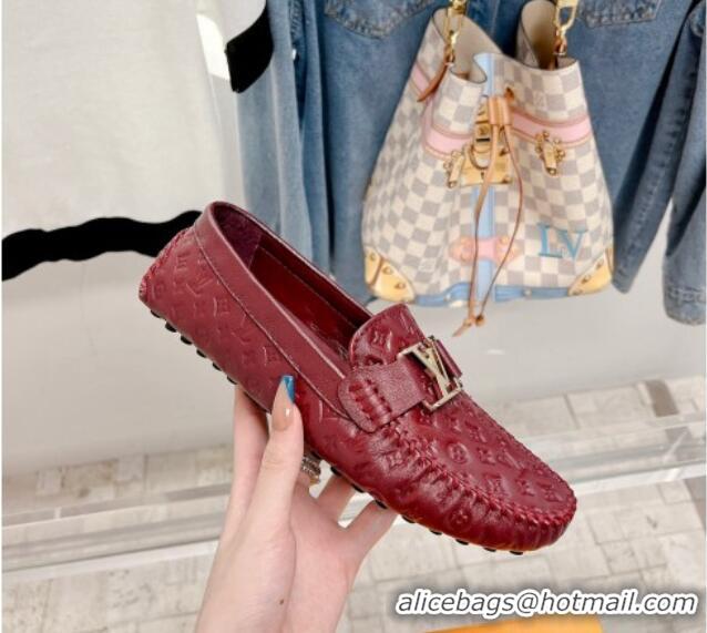 Good Quality Louis Vuitton Gloria Flat Loafer with LV Band in Monogram Leather Dark Red 728038