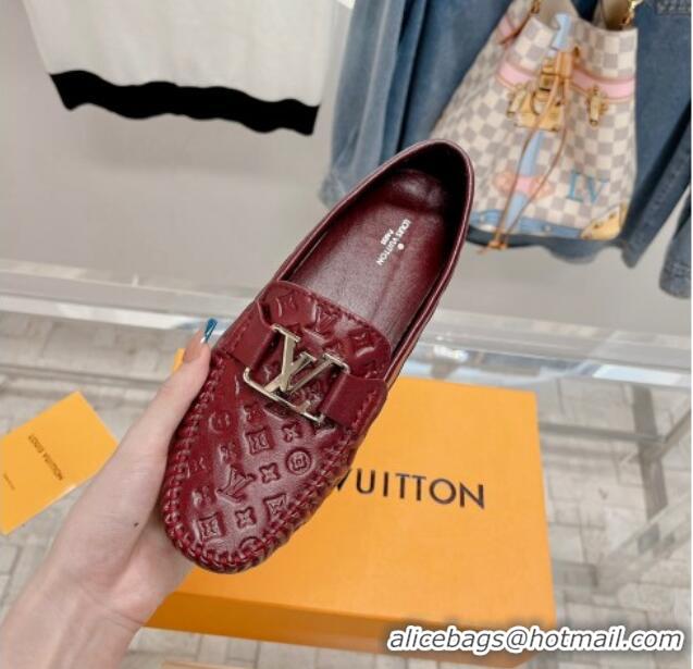 Good Quality Louis Vuitton Gloria Flat Loafer with LV Band in Monogram Leather Dark Red 728038