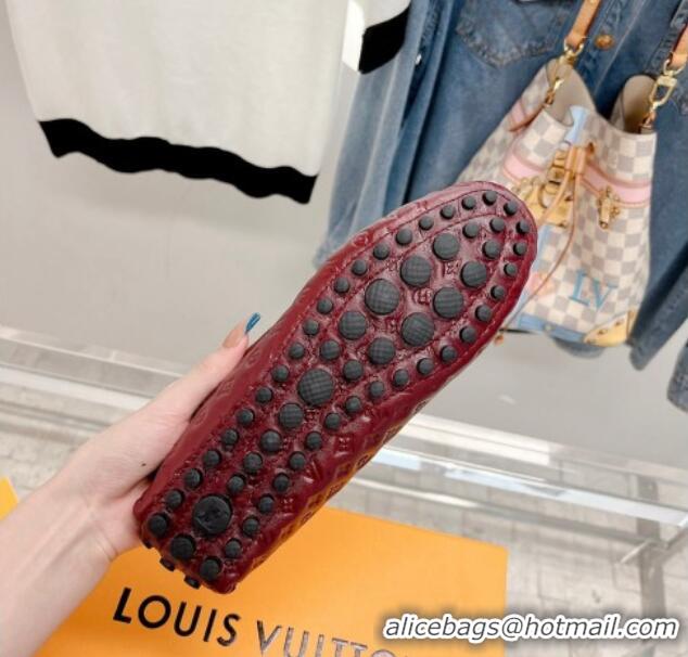 Good Quality Louis Vuitton Gloria Flat Loafer with LV Band in Monogram Leather Dark Red 728038