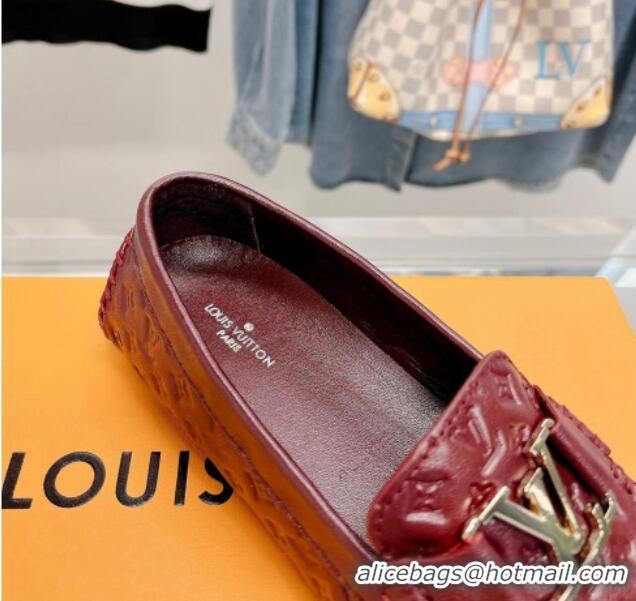 Good Quality Louis Vuitton Gloria Flat Loafer with LV Band in Monogram Leather Dark Red 728038