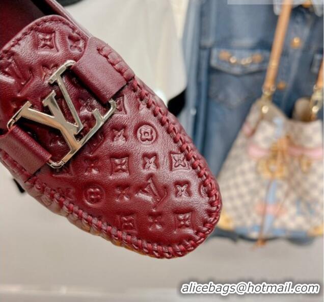 Good Quality Louis Vuitton Gloria Flat Loafer with LV Band in Monogram Leather Dark Red 728038