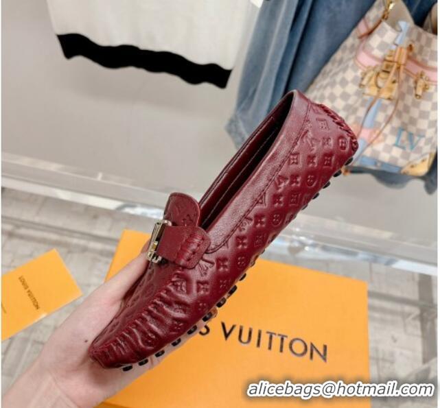 Good Quality Louis Vuitton Gloria Flat Loafer with LV Band in Monogram Leather Dark Red 728038