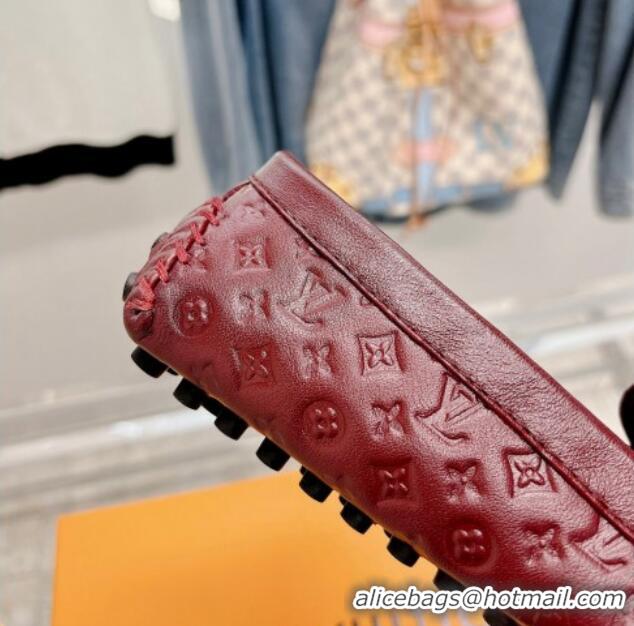 Good Quality Louis Vuitton Gloria Flat Loafer with LV Band in Monogram Leather Dark Red 728038