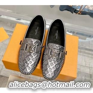 Grade Quality Louis Vuitton Gloria Flat Loafer with LV Band in Metallic Monogram Leather 728039