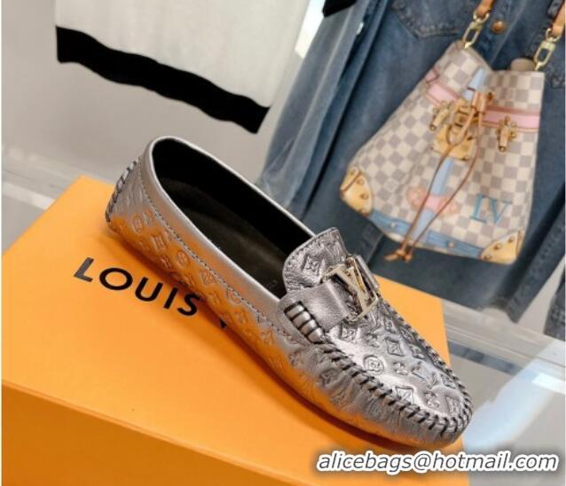 Grade Quality Louis Vuitton Gloria Flat Loafer with LV Band in Metallic Monogram Leather 728039