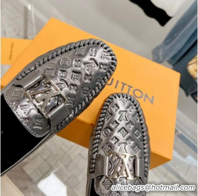 Grade Quality Louis Vuitton Gloria Flat Loafer with LV Band in Metallic Monogram Leather 728039