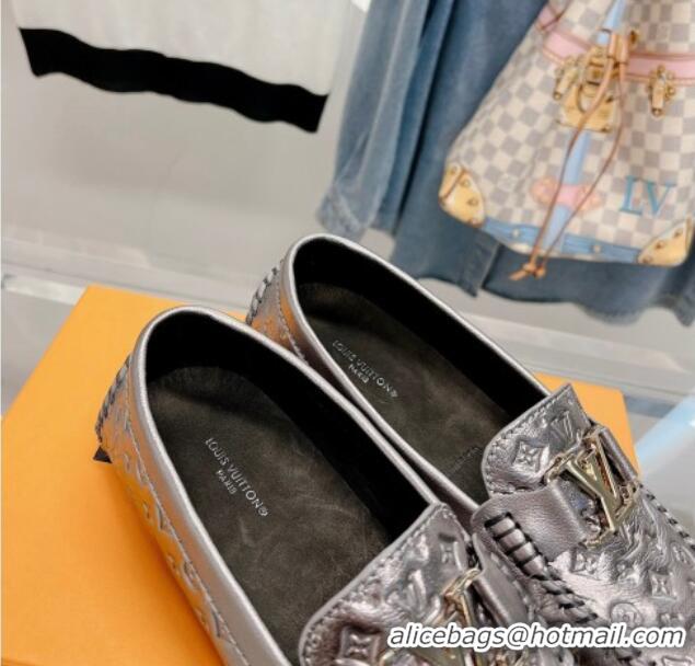 Grade Quality Louis Vuitton Gloria Flat Loafer with LV Band in Metallic Monogram Leather 728039