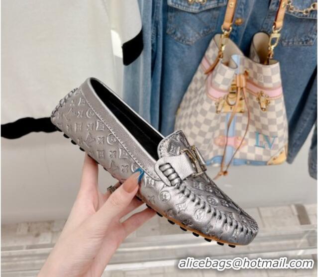 Grade Quality Louis Vuitton Gloria Flat Loafer with LV Band in Metallic Monogram Leather 728039