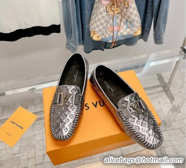 Grade Quality Louis Vuitton Gloria Flat Loafer with LV Band in Metallic Monogram Leather 728039