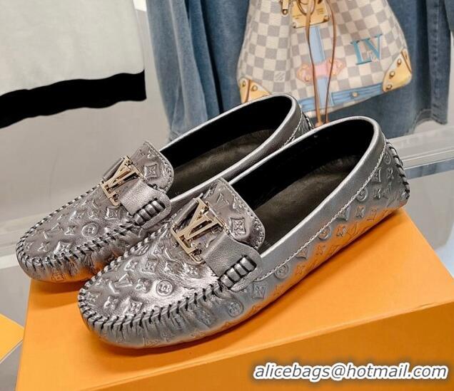 Grade Quality Louis Vuitton Gloria Flat Loafer with LV Band in Metallic Monogram Leather 728039