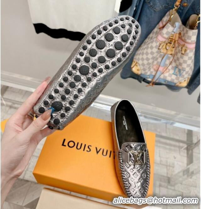 Grade Quality Louis Vuitton Gloria Flat Loafer with LV Band in Metallic Monogram Leather 728039