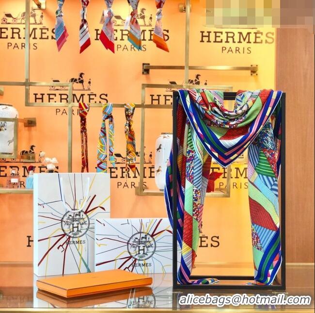 New Design Hermes Cashmere & Silk Square Shawl Scarf 140x140cm H42628 Blue 2023