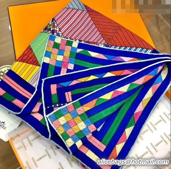 New Design Hermes Cashmere & Silk Square Shawl Scarf 140x140cm H42628 Blue 2023