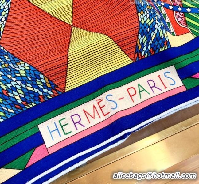 New Design Hermes Cashmere & Silk Square Shawl Scarf 140x140cm H42628 Blue 2023