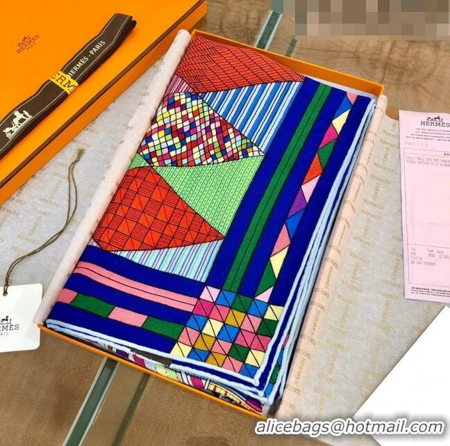 New Design Hermes Cashmere & Silk Square Shawl Scarf 140x140cm H42628 Blue 2023