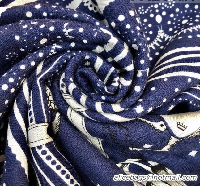 New Style Hermes Cashmere & Silk Square Shawl Scarf 140x140cm H42629 Dark Blue 2023