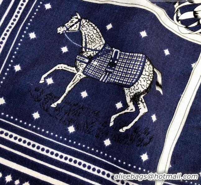 New Style Hermes Cashmere & Silk Square Shawl Scarf 140x140cm H42629 Dark Blue 2023