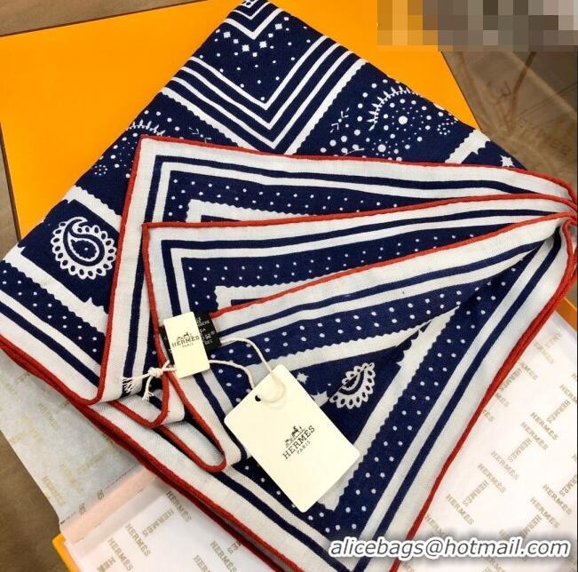 New Style Hermes Cashmere & Silk Square Shawl Scarf 140x140cm H42629 Dark Blue 2023