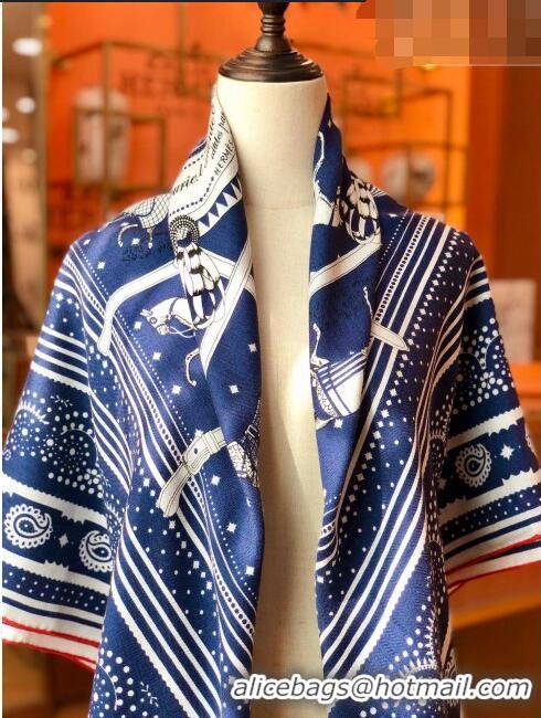 New Style Hermes Cashmere & Silk Square Shawl Scarf 140x140cm H42629 Dark Blue 2023