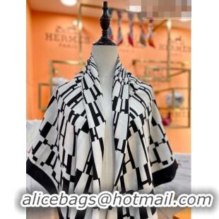 Top Quality Hermes Cashmere & Silk Square Shawl Scarf 140x140cm H42630 White/Black 2023