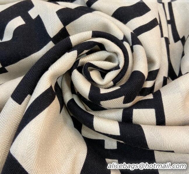 Top Quality Hermes Cashmere & Silk Square Shawl Scarf 140x140cm H42630 White/Black 2023