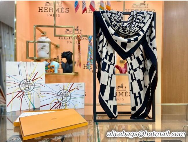 Top Quality Hermes Cashmere & Silk Square Shawl Scarf 140x140cm H42630 White/Black 2023