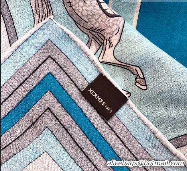 Low Cost Hermes Cashmere & Silk Square Shawl Scarf 140x140cm H42631 Blue 2023