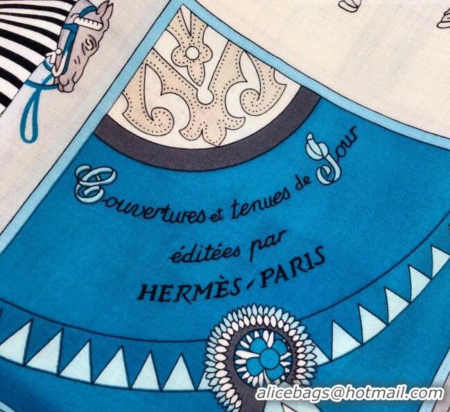 Low Cost Hermes Cashmere & Silk Square Shawl Scarf 140x140cm H42631 Blue 2023