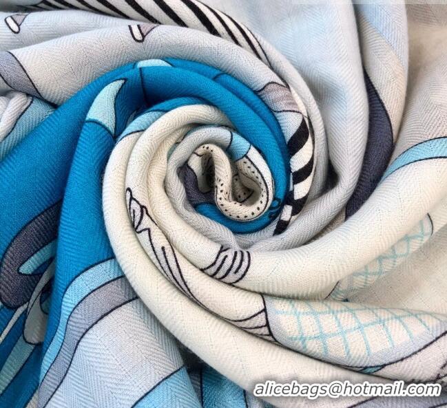 Low Cost Hermes Cashmere & Silk Square Shawl Scarf 140x140cm H42631 Blue 2023