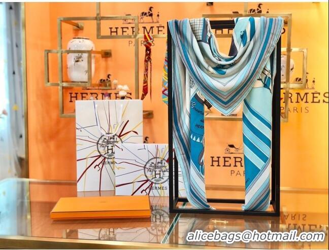 Low Cost Hermes Cashmere & Silk Square Shawl Scarf 140x140cm H42631 Blue 2023