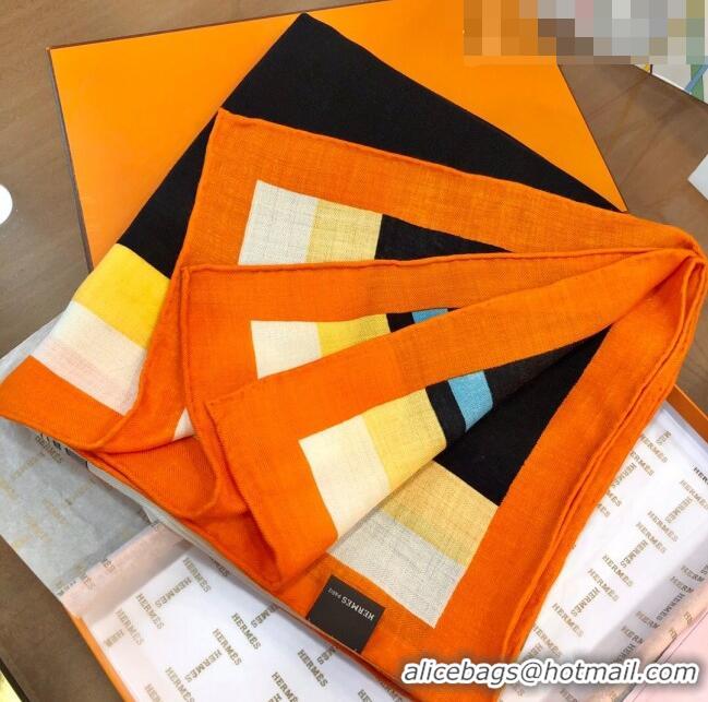 Top Grade Hermes Cashmere & Silk Square Shawl Scarf 140x140cm H42632 Black/Orange 2023