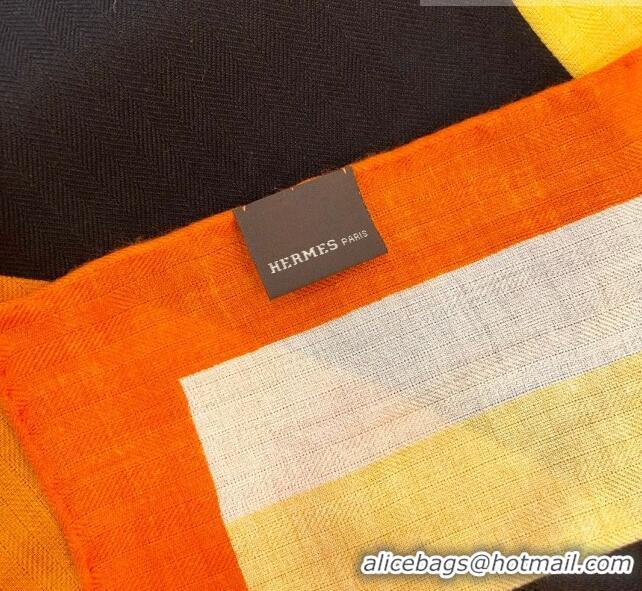 Top Grade Hermes Cashmere & Silk Square Shawl Scarf 140x140cm H42632 Black/Orange 2023