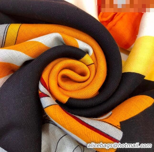 Top Grade Hermes Cashmere & Silk Square Shawl Scarf 140x140cm H42632 Black/Orange 2023