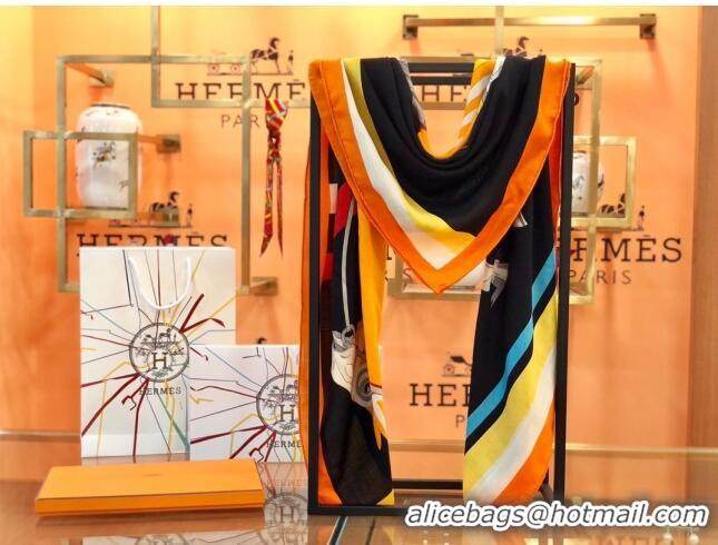 Top Grade Hermes Cashmere & Silk Square Shawl Scarf 140x140cm H42632 Black/Orange 2023