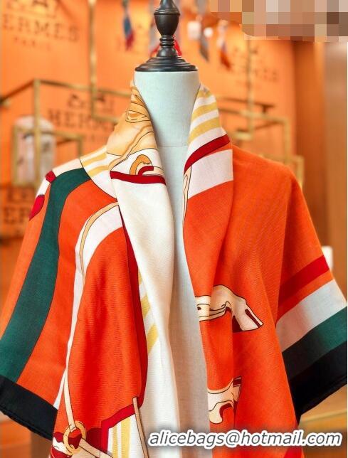 Famous Brand Hermes Cashmere & Silk Square Shawl Scarf 140x140cm H42633 Orange 2023