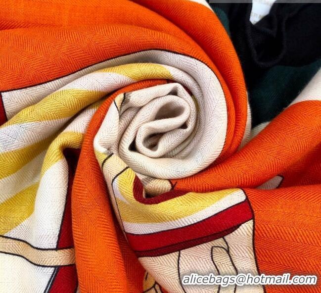 Famous Brand Hermes Cashmere & Silk Square Shawl Scarf 140x140cm H42633 Orange 2023