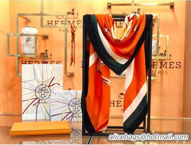 Famous Brand Hermes Cashmere & Silk Square Shawl Scarf 140x140cm H42633 Orange 2023