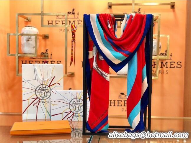 Inexpensive Hermes Cashmere & Silk Square Shawl Scarf 140x140cm H42634 Red/Blue 2023