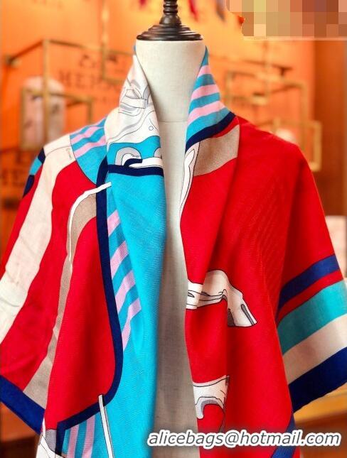 Inexpensive Hermes Cashmere & Silk Square Shawl Scarf 140x140cm H42634 Red/Blue 2023