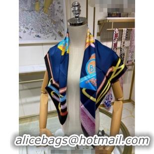 New Fashion Hermes Chevaloscope Neon Silk Square Scarf 90cm H3008 Navy Blue 2023