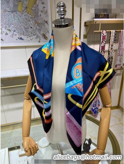 New Fashion Hermes Chevaloscope Neon Silk Square Scarf 90cm H3008 Navy Blue 2023