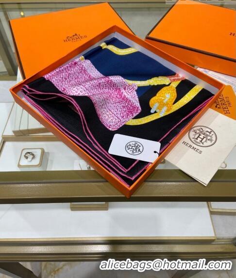 New Fashion Hermes Chevaloscope Neon Silk Square Scarf 90cm H3008 Navy Blue 2023